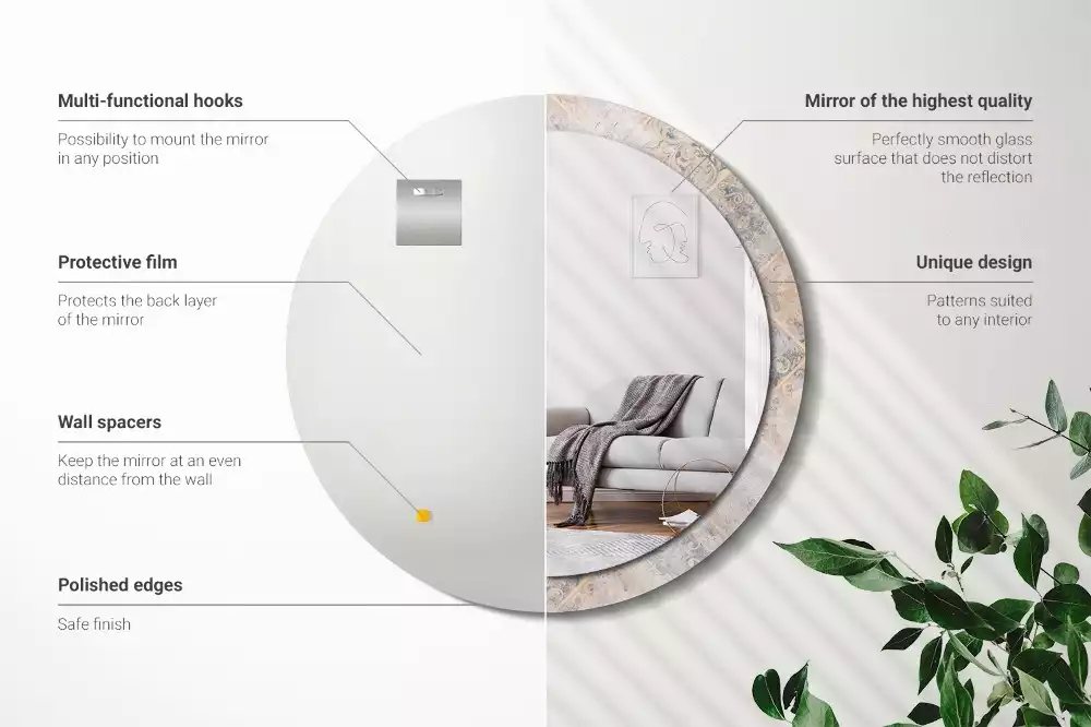 Lustro z drukowaną ramką o motywie startych kafelków