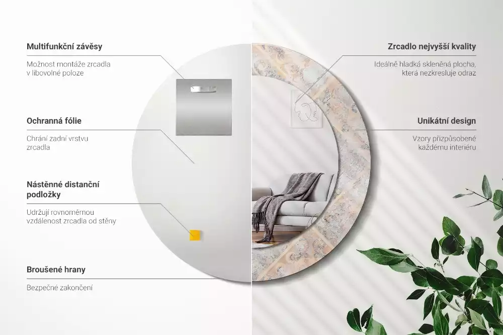 Lustro z drukowaną ramką o motywie startych kafelków