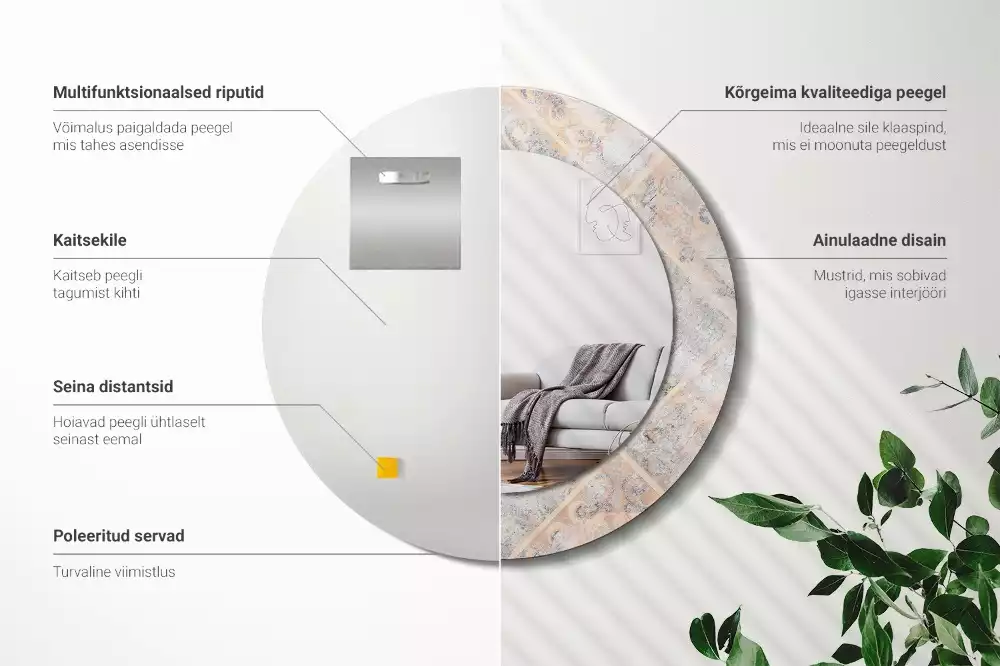 Lustro z drukowaną ramką o motywie startych kafelków