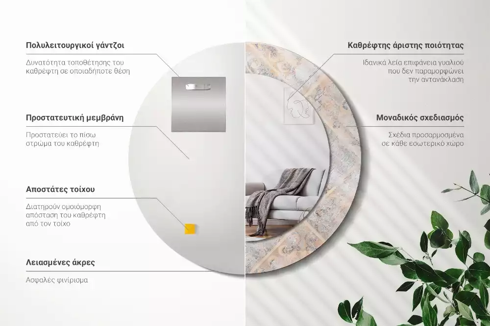 Lustro z drukowaną ramką o motywie startych kafelków