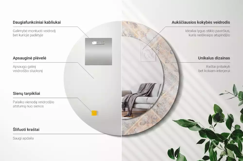 Lustro z drukowaną ramką o motywie startych kafelków