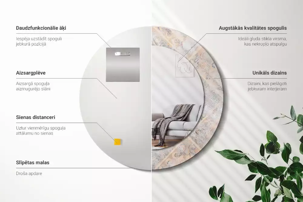 Lustro z drukowaną ramką o motywie startych kafelków