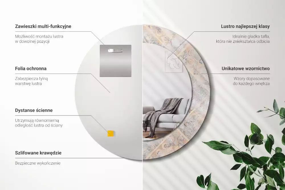 Lustro z drukowaną ramką o motywie startych kafelków