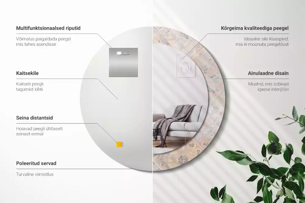 Lustro z drukowaną ramką o motywie startych kafelków