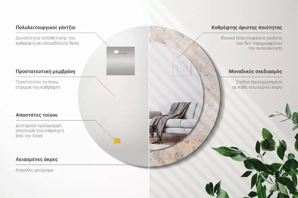 Lustro z drukowaną ramką o motywie startych kafelków