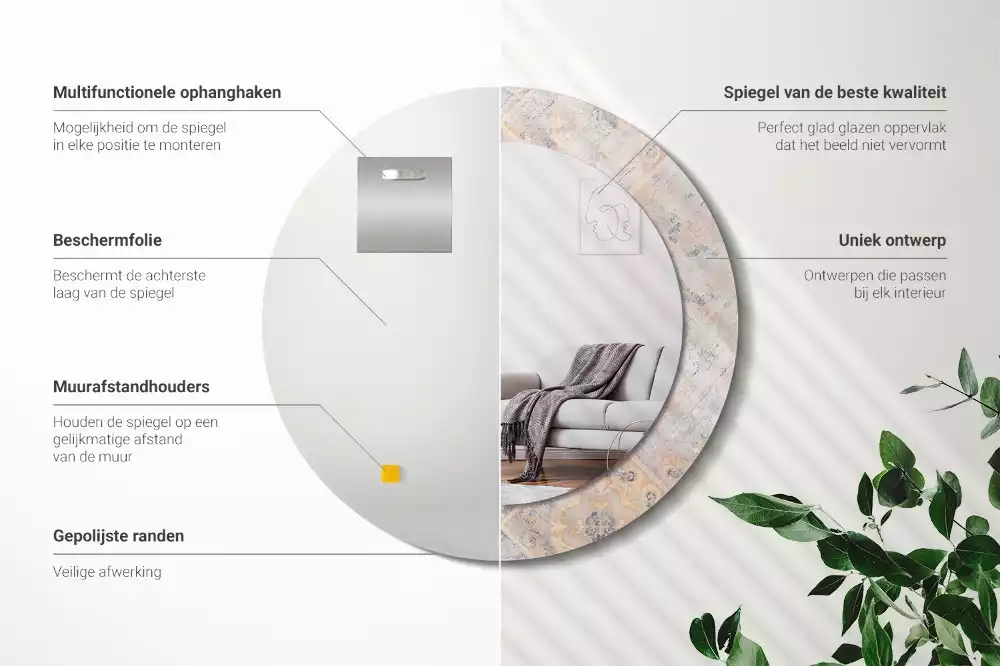 Lustro z drukowaną ramką o motywie startych kafelków