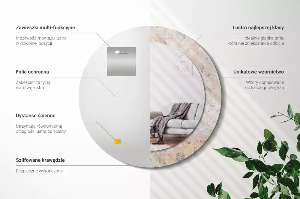 Lustro z drukowaną ramką o motywie startych kafelków