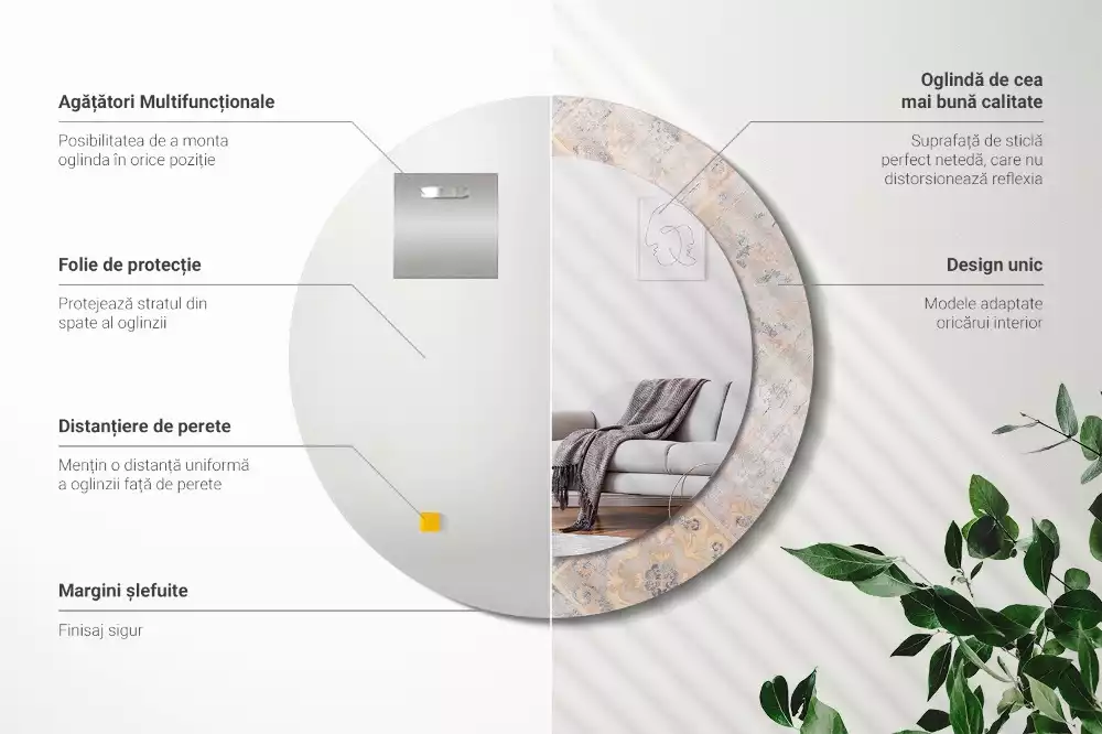 Lustro z drukowaną ramką o motywie startych kafelków