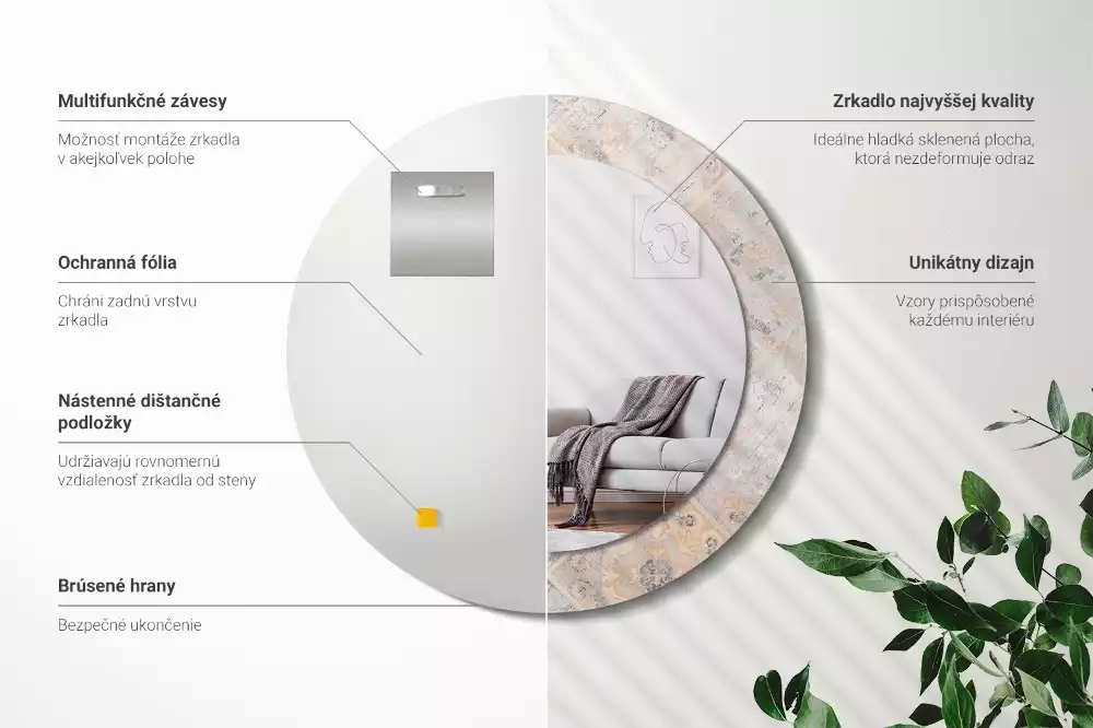 Lustro z drukowaną ramką o motywie startych kafelków