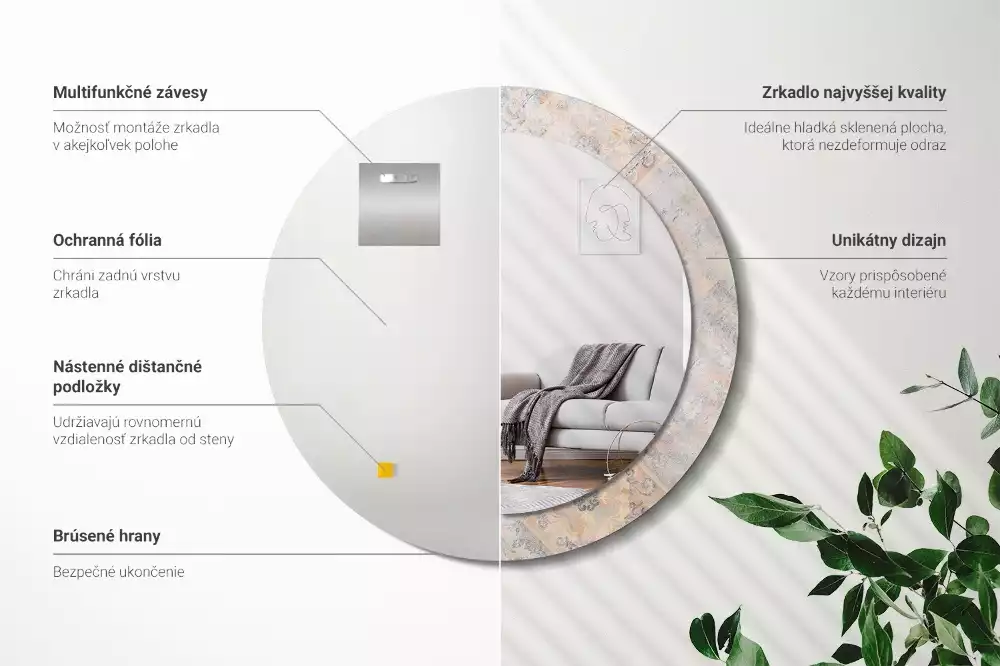 Lustro z drukowaną ramką o motywie startych kafelków