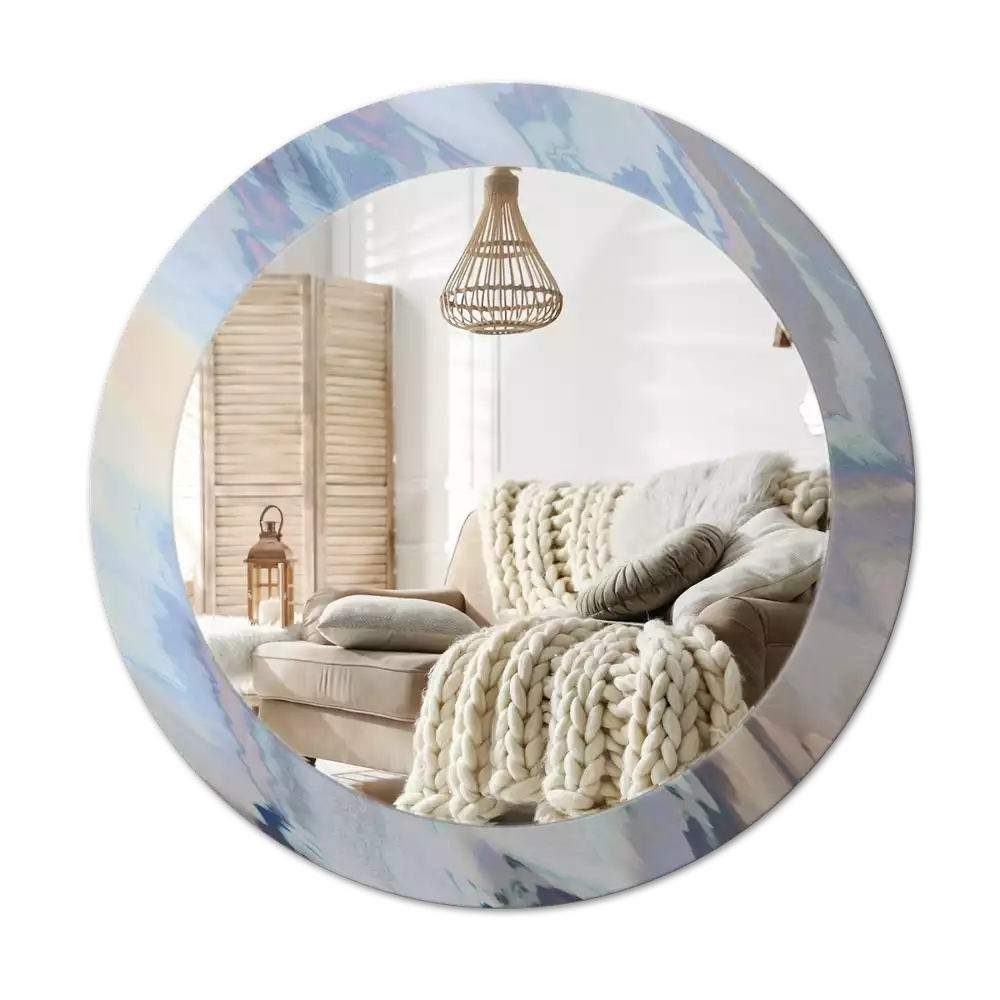 Lustro ścienne dekoracyjne o okrągłym kształcie z motywem abstrakcyjnych fal