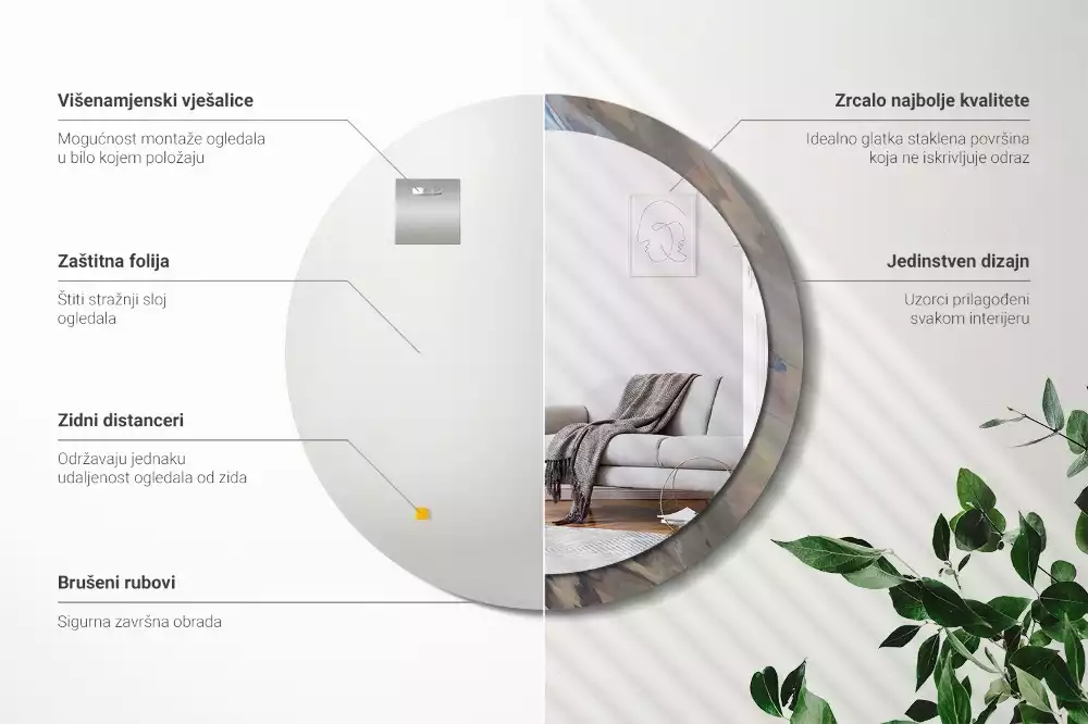 Lustro ścienne dekoracyjne o okrągłym kształcie z motywem abstrakcyjnych fal