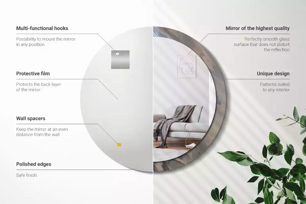 Lustro ścienne dekoracyjne o okrągłym kształcie z motywem abstrakcyjnych fal