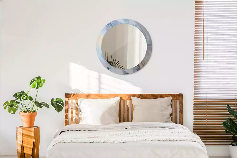 Lustro ścienne dekoracyjne o okrągłym kształcie z motywem abstrakcyjnych fal