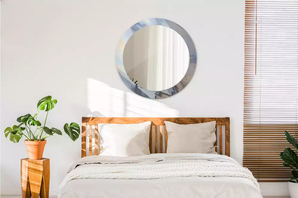 Lustro ścienne dekoracyjne o okrągłym kształcie z motywem abstrakcyjnych fal