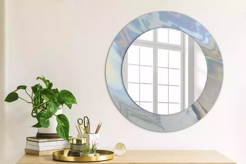 Lustro ścienne dekoracyjne o okrągłym kształcie z motywem abstrakcyjnych fal
