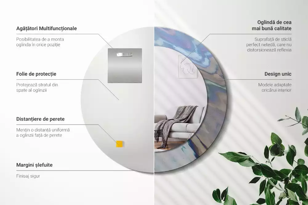 Lustro ścienne dekoracyjne o okrągłym kształcie z motywem abstrakcyjnych fal