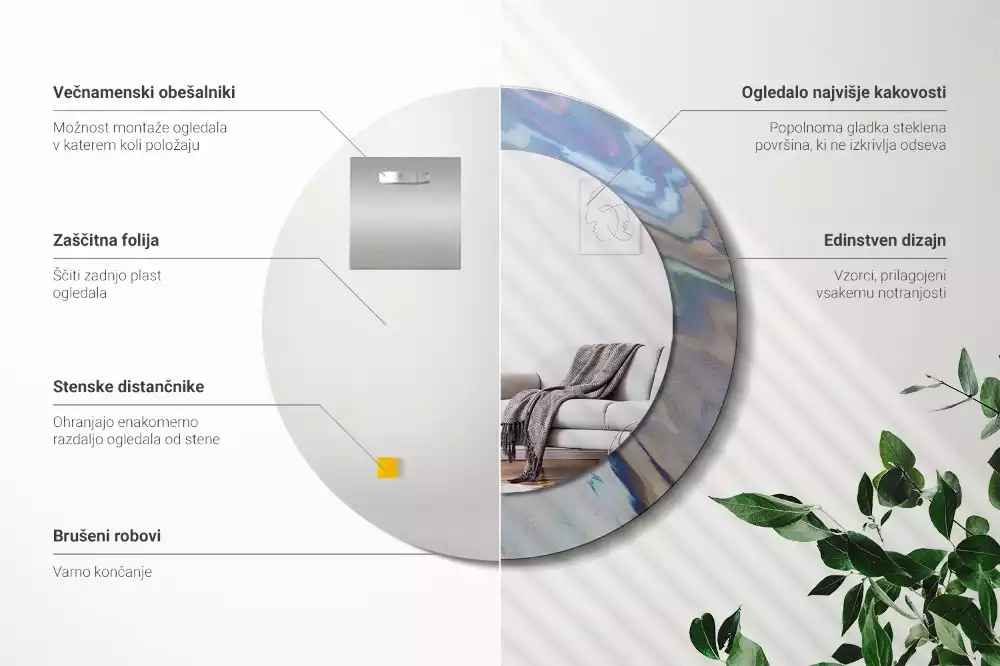 Lustro ścienne dekoracyjne o okrągłym kształcie z motywem abstrakcyjnych fal
