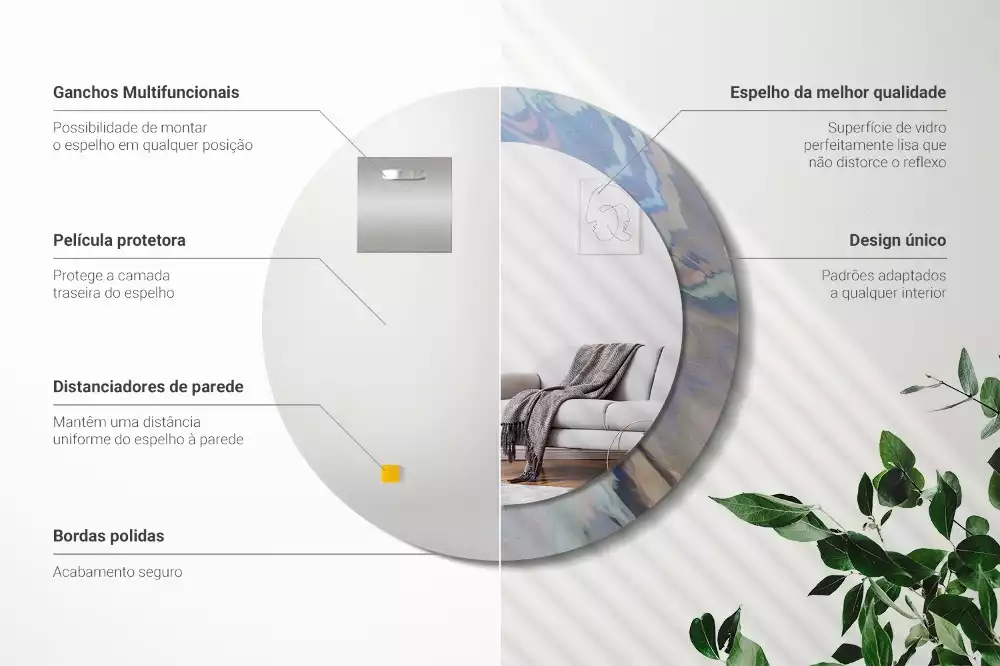 Lustro ścienne dekoracyjne o okrągłym kształcie z motywem abstrakcyjnych fal