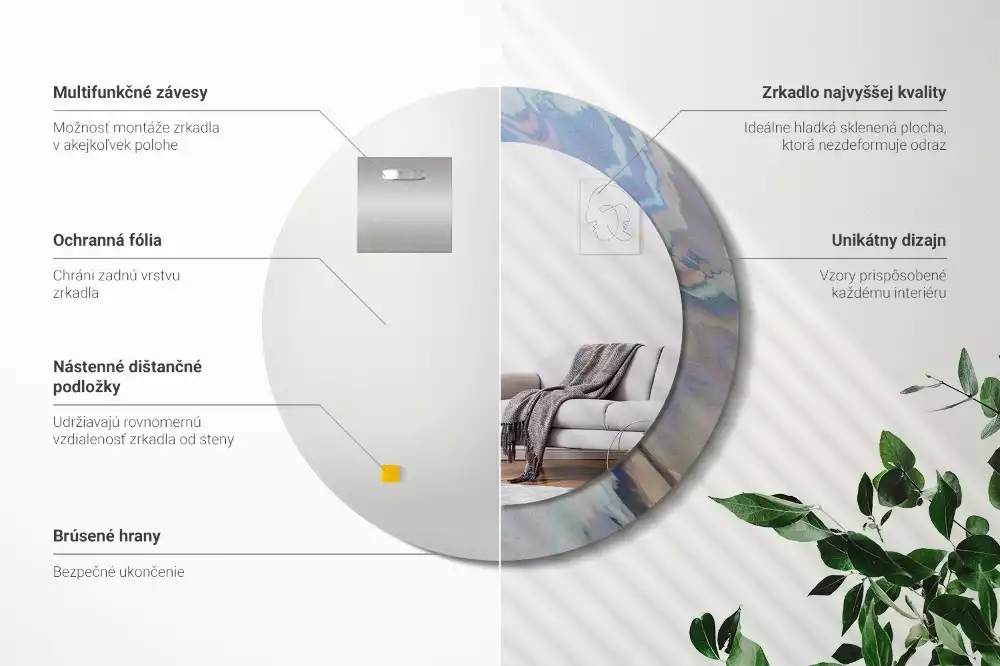 Lustro ścienne dekoracyjne o okrągłym kształcie z motywem abstrakcyjnych fal