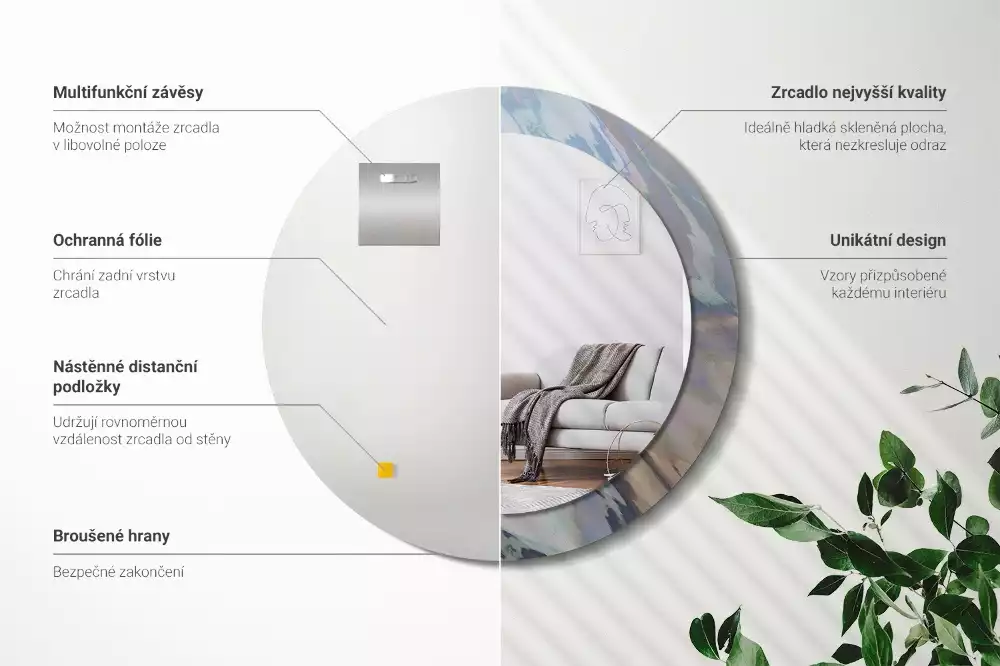 Lustro ścienne dekoracyjne o okrągłym kształcie z motywem abstrakcyjnych fal