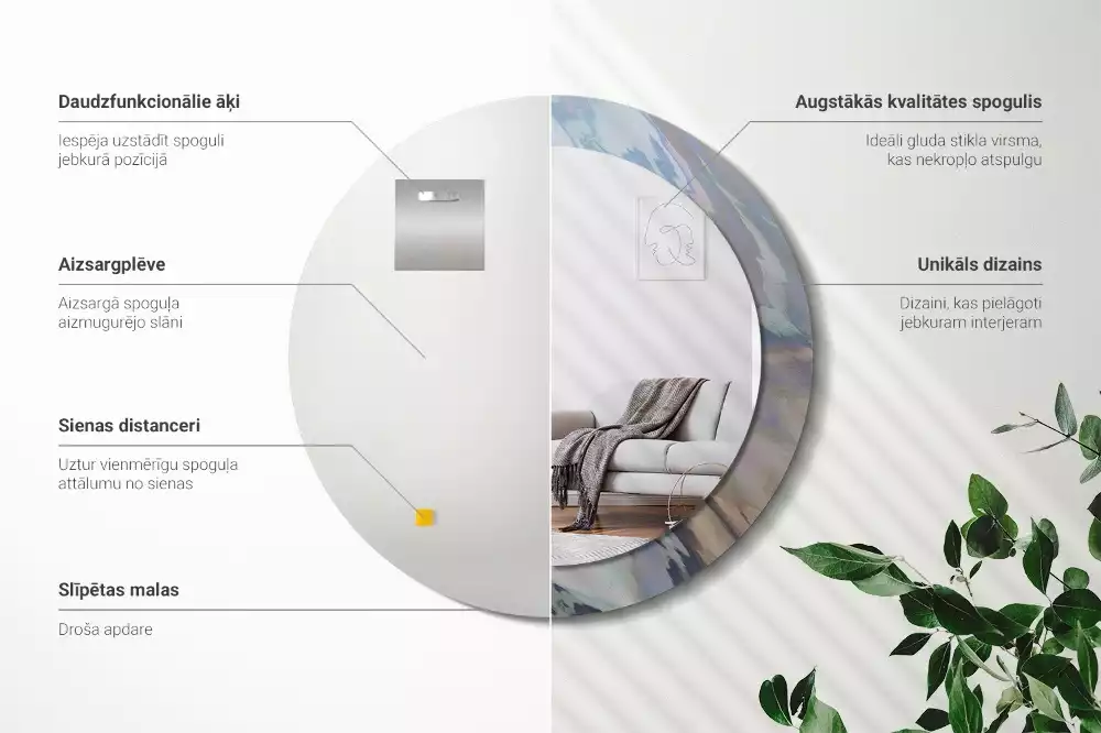 Lustro ścienne dekoracyjne o okrągłym kształcie z motywem abstrakcyjnych fal