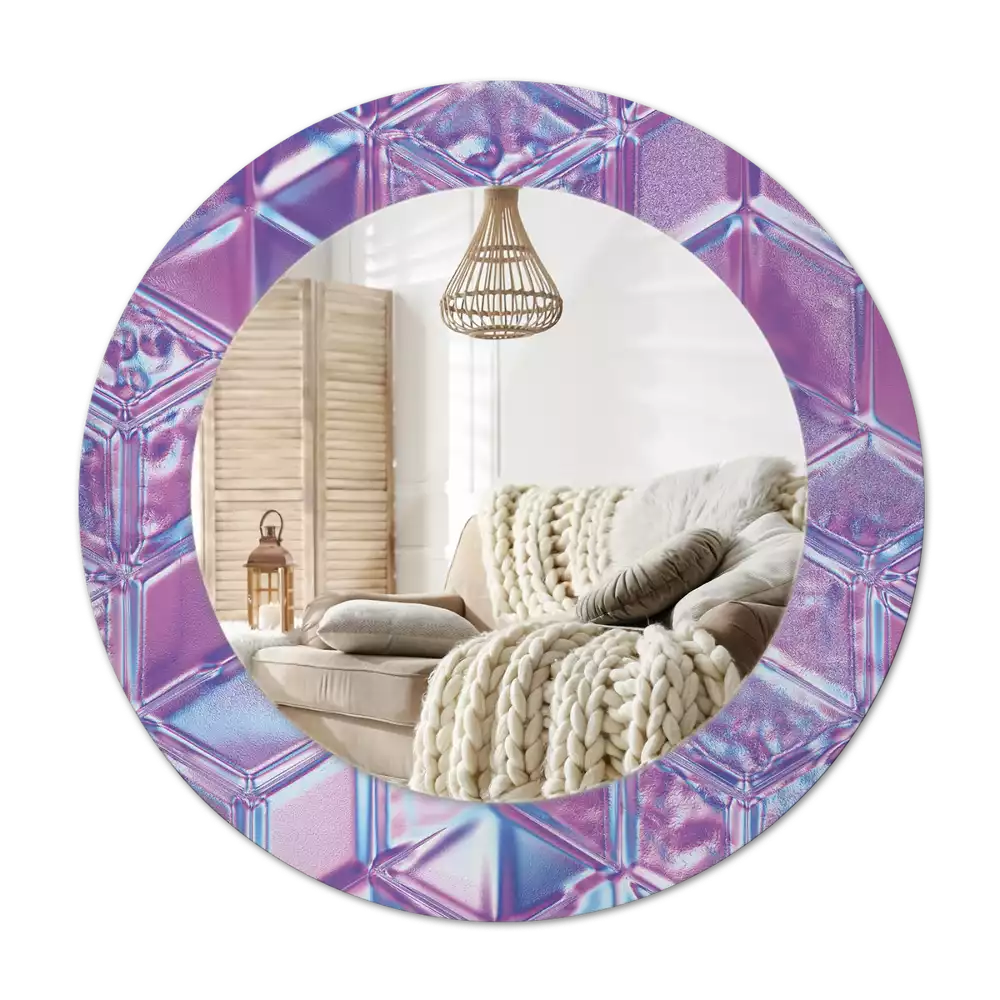 Lustro z drukowaną ramką w okrągłym kształcie z motywem kryształowego wzoru