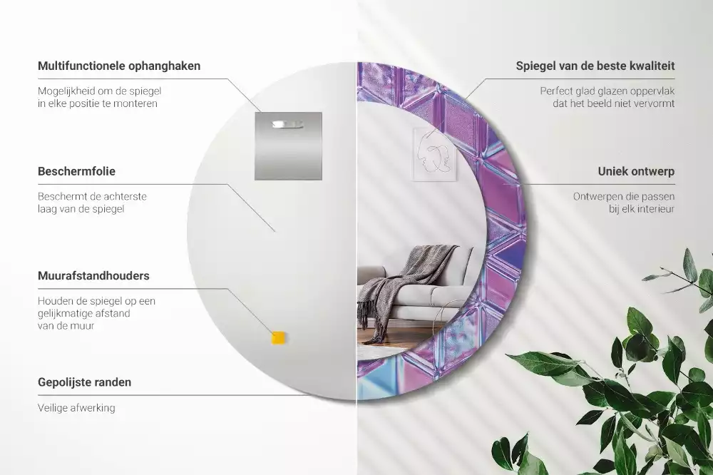 Lustro z drukowaną ramką w okrągłym kształcie z motywem kryształowego wzoru