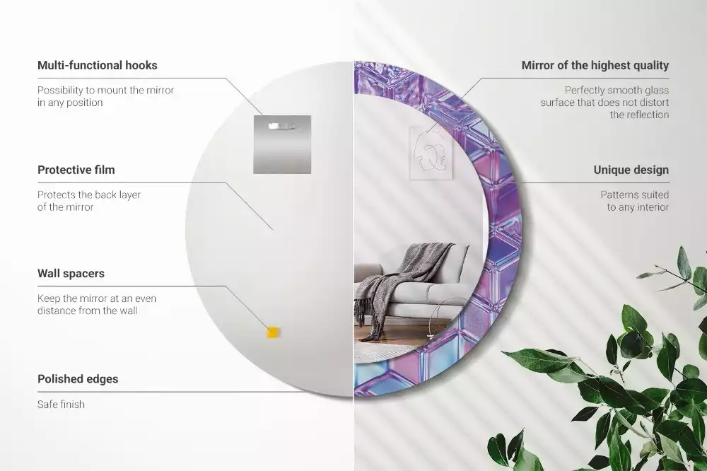 Lustro z drukowaną ramką w okrągłym kształcie z motywem kryształowego wzoru