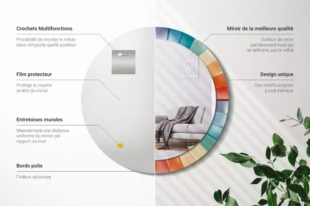 Lustro ścienne dekoracyjne o okrągłym kształcie z kolorowym wzorem promieni przypominającym kafelki