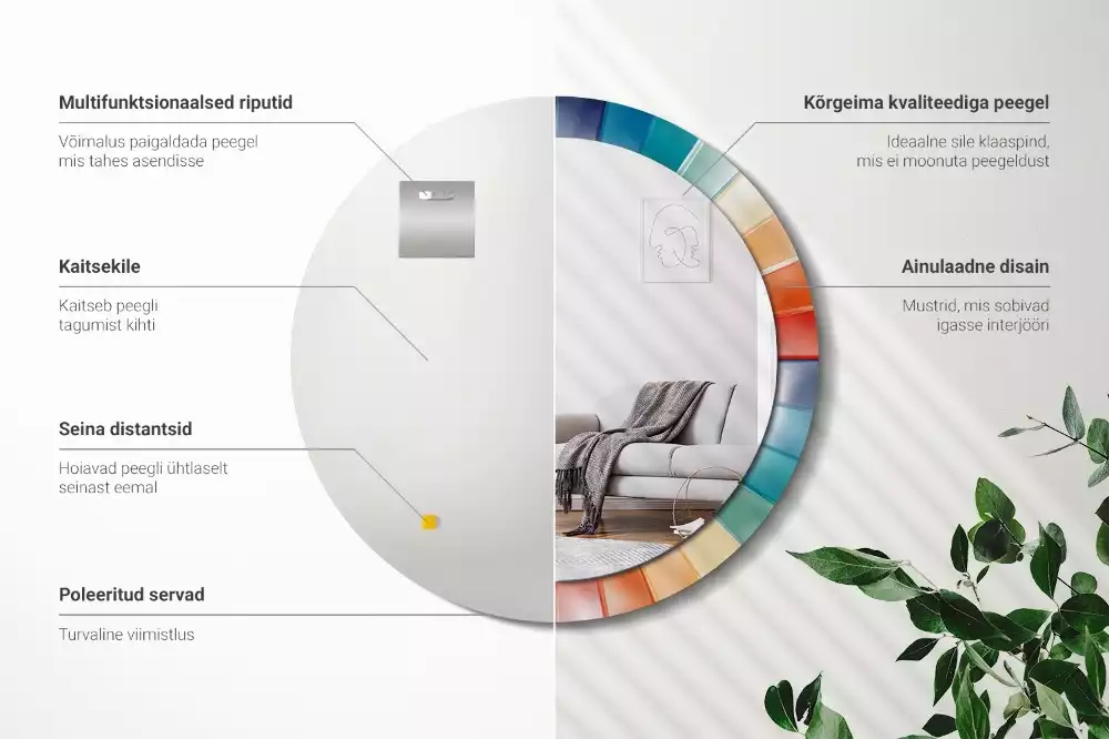 Lustro ścienne dekoracyjne o okrągłym kształcie z kolorowym wzorem promieni przypominającym kafelki