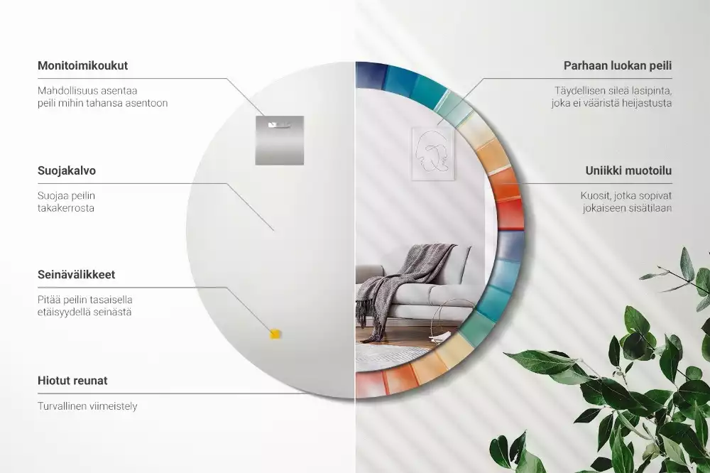 Lustro ścienne dekoracyjne o okrągłym kształcie z kolorowym wzorem promieni przypominającym kafelki