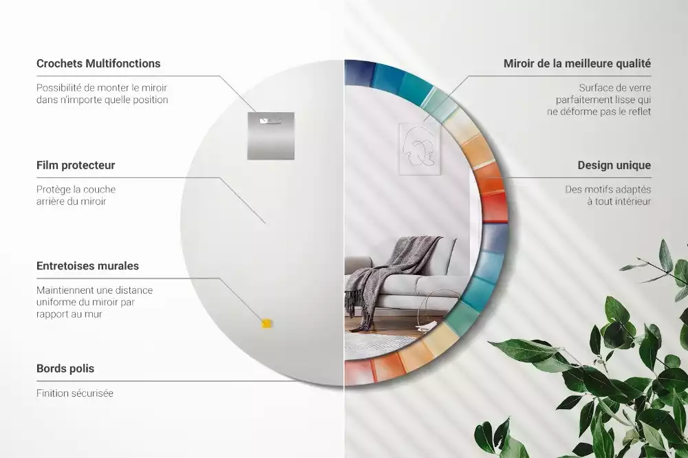 Lustro ścienne dekoracyjne o okrągłym kształcie z kolorowym wzorem promieni przypominającym kafelki