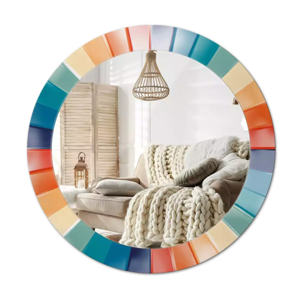 Lustro ścienne dekoracyjne o okrągłym kształcie z kolorowym wzorem promieni przypominającym kafelki