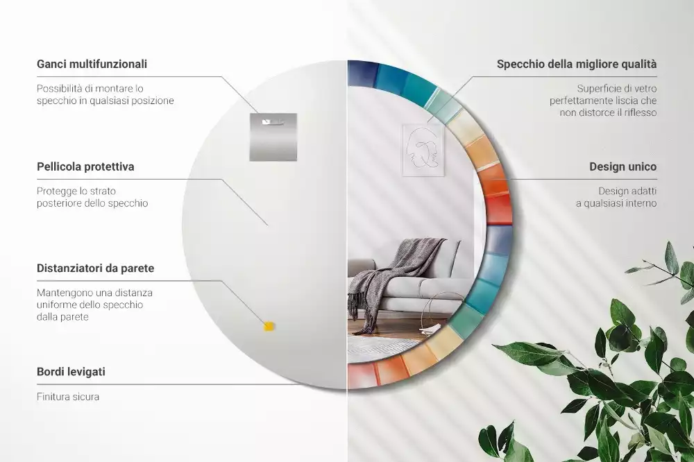 Lustro ścienne dekoracyjne o okrągłym kształcie z kolorowym wzorem promieni przypominającym kafelki