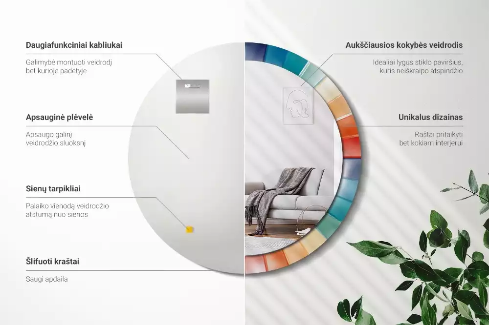 Lustro ścienne dekoracyjne o okrągłym kształcie z kolorowym wzorem promieni przypominającym kafelki