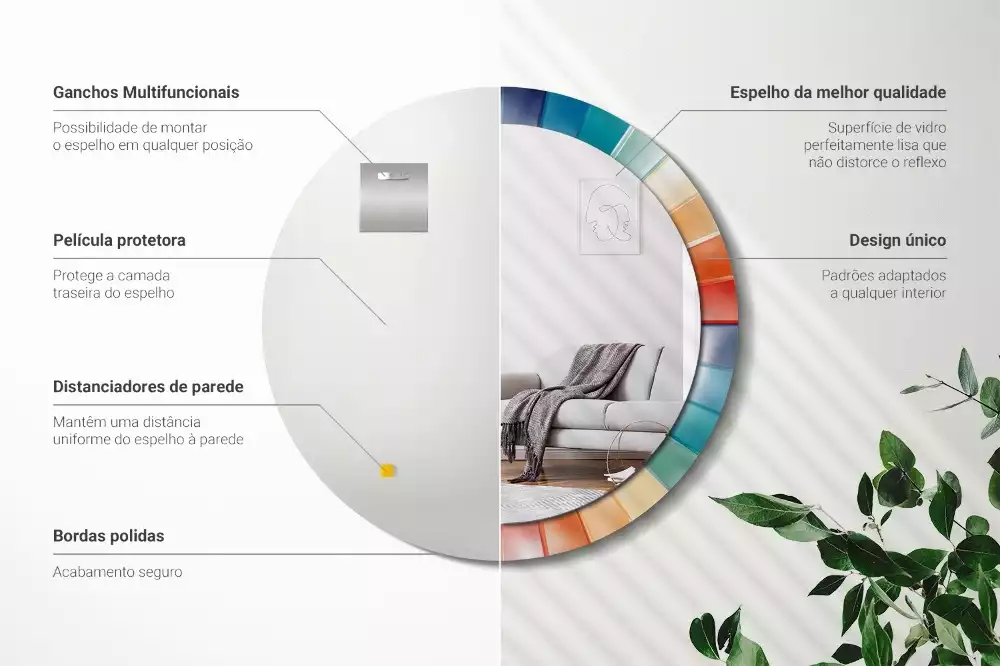 Lustro ścienne dekoracyjne o okrągłym kształcie z kolorowym wzorem promieni przypominającym kafelki