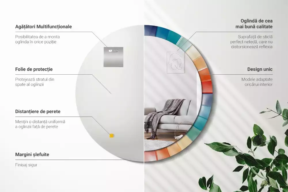 Lustro ścienne dekoracyjne o okrągłym kształcie z kolorowym wzorem promieni przypominającym kafelki