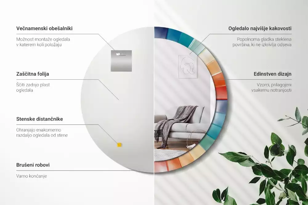 Lustro ścienne dekoracyjne o okrągłym kształcie z kolorowym wzorem promieni przypominającym kafelki