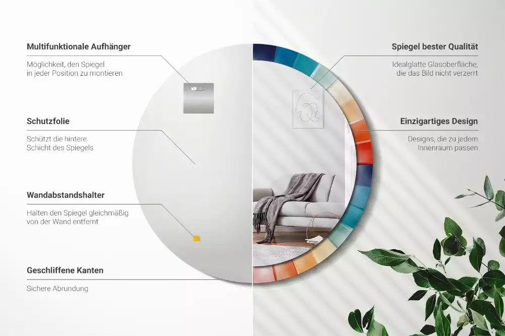 Lustro ścienne dekoracyjne o okrągłym kształcie z kolorowym wzorem promieni przypominającym kafelki