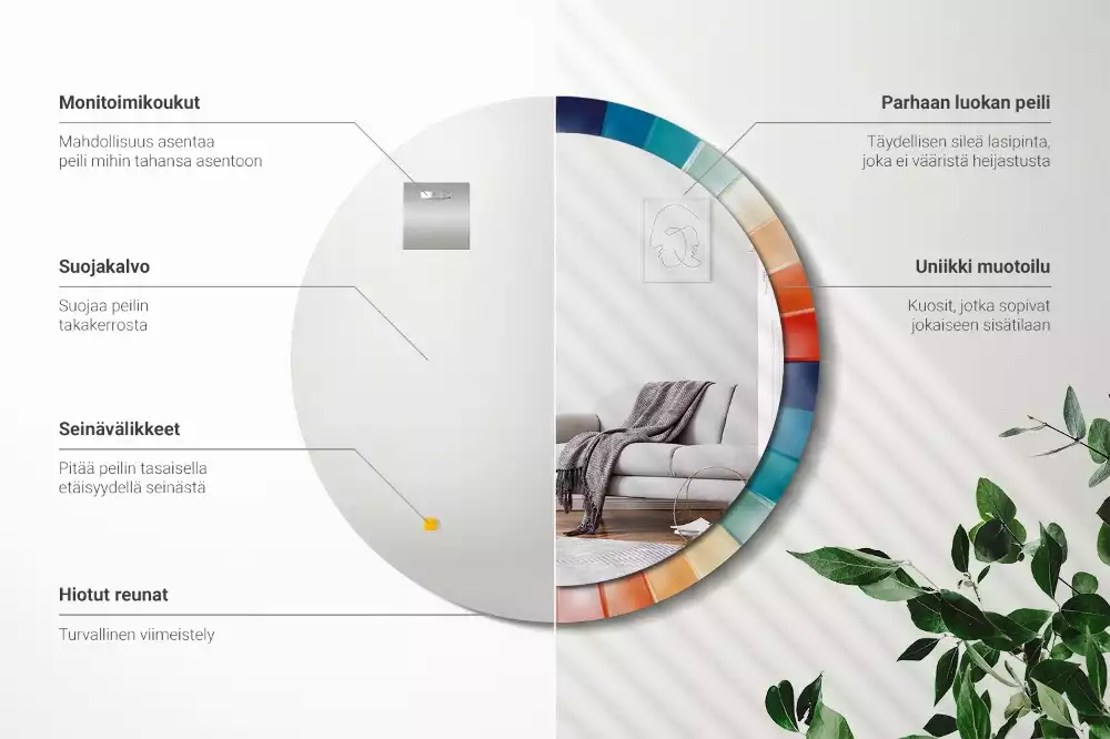 Lustro ścienne dekoracyjne o okrągłym kształcie z kolorowym wzorem promieni przypominającym kafelki