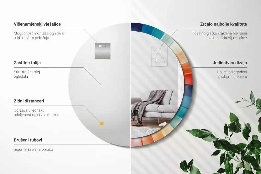 Lustro ścienne dekoracyjne o okrągłym kształcie z kolorowym wzorem promieni przypominającym kafelki