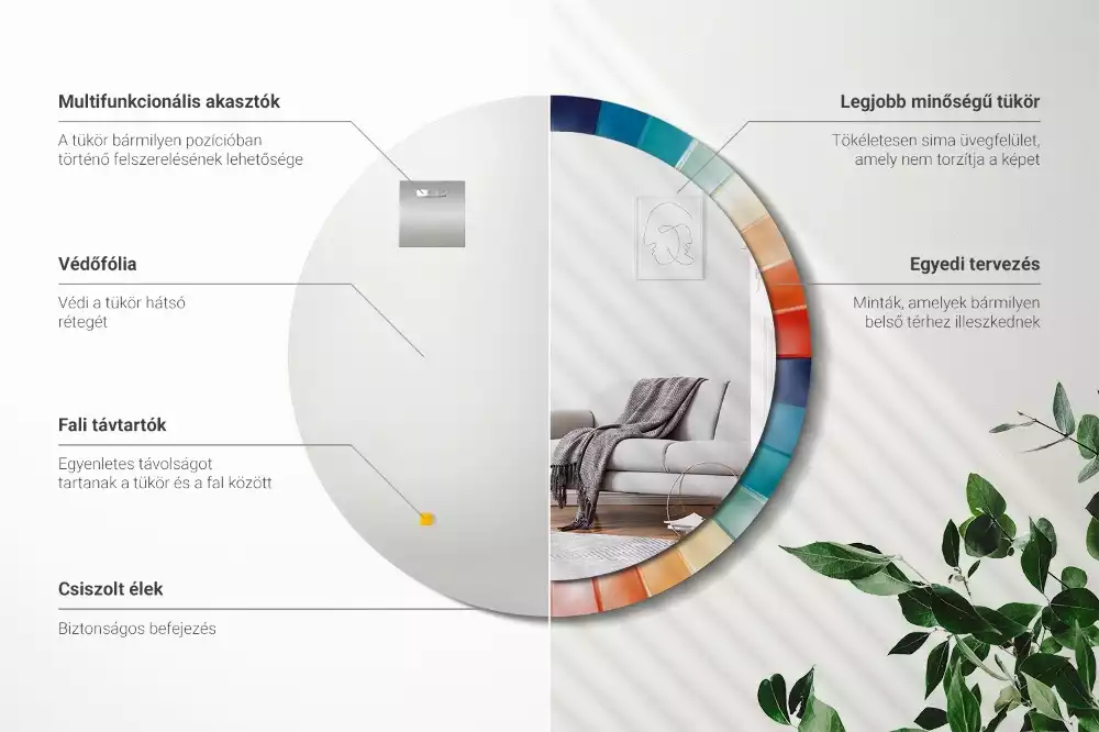 Lustro ścienne dekoracyjne o okrągłym kształcie z kolorowym wzorem promieni przypominającym kafelki