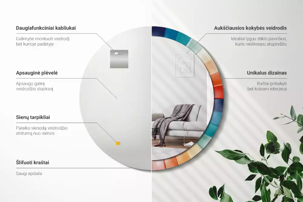 Lustro ścienne dekoracyjne o okrągłym kształcie z kolorowym wzorem promieni przypominającym kafelki