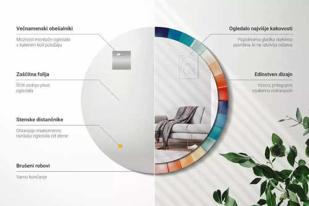 Lustro ścienne dekoracyjne o okrągłym kształcie z kolorowym wzorem promieni przypominającym kafelki