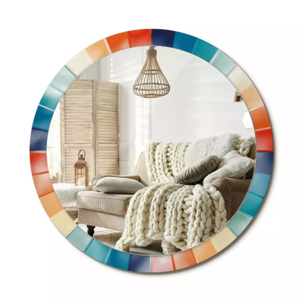 Lustro ścienne dekoracyjne o okrągłym kształcie z kolorowym wzorem promieni przypominającym kafelki