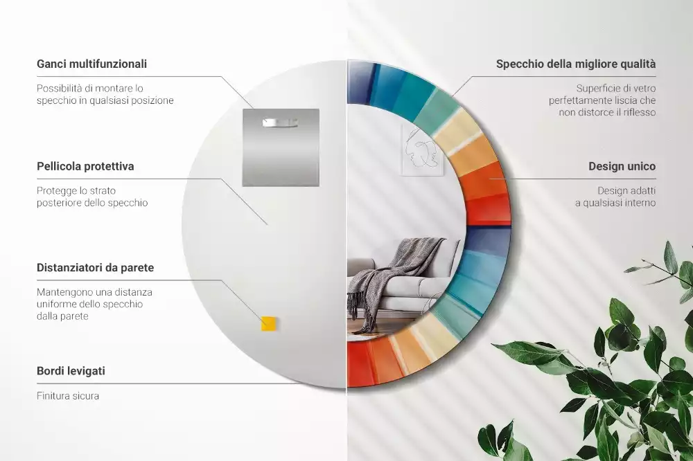 Lustro ścienne dekoracyjne o okrągłym kształcie z kolorowym wzorem promieni przypominającym kafelki