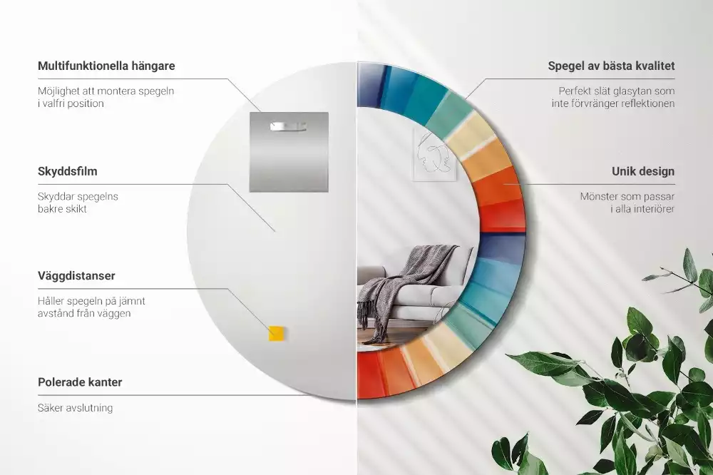 Lustro ścienne dekoracyjne o okrągłym kształcie z kolorowym wzorem promieni przypominającym kafelki