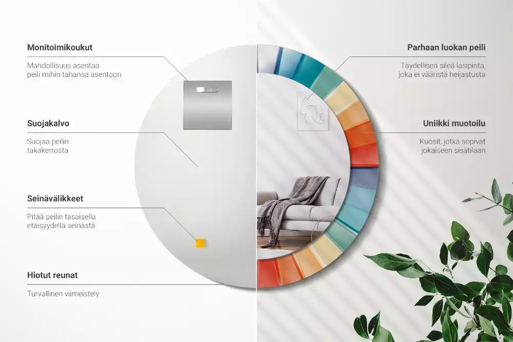 Lustro ścienne dekoracyjne o okrągłym kształcie z kolorowym wzorem promieni przypominającym kafelki