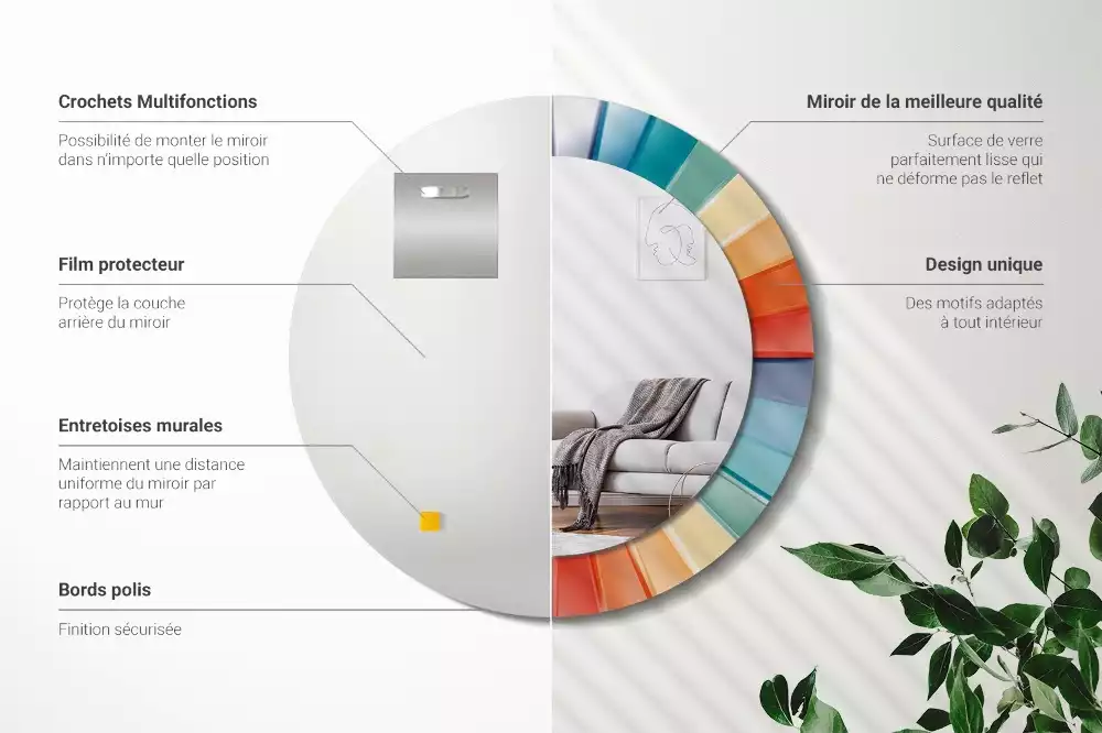 Lustro ścienne dekoracyjne o okrągłym kształcie z kolorowym wzorem promieni przypominającym kafelki